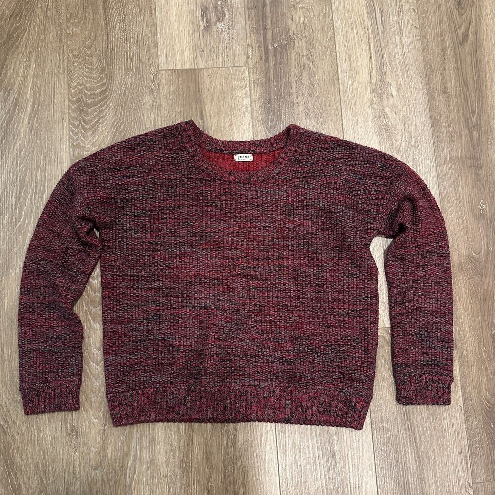 L'AGENCE Burgundy Black Marl Chunky Knit Crewneck Sweater Medium M